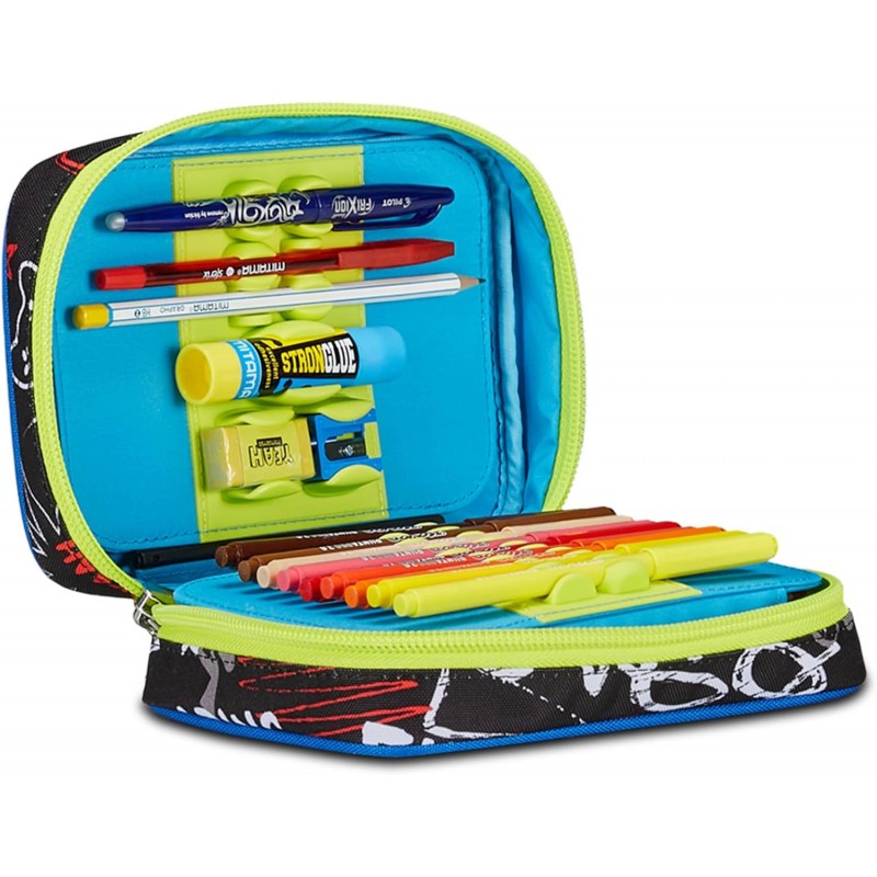 Sj Gang Astuccio Scuola Speed Pad, Verde Nero, Portapenne Mono Scomparto Con Plance Amovibili E Penne, Matite, Colori