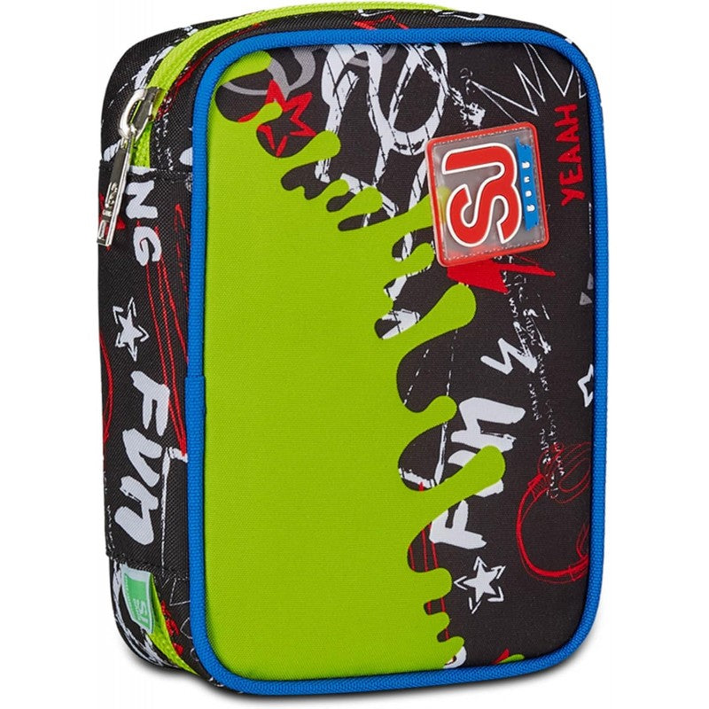 Sj Gang Astuccio Scuola Speed Pad, Verde Nero, Portapenne Mono Scomparto Con Plance Amovibili E Penne, Matite, Colori