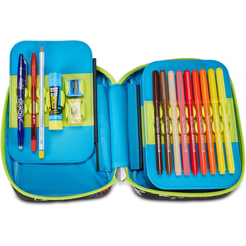 Sj Gang Astuccio Scuola Speed Pad, Verde Nero, Portapenne Mono Scomparto Con Plance Amovibili E Penne, Matite, Colori