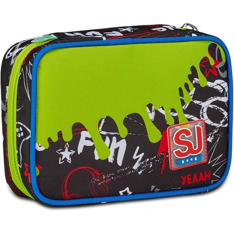 Sj Gang Astuccio Scuola Speed Pad, Verde Nero, Portapenne Mono Scomparto Con Plance Amovibili E Penne, Matite, Colori