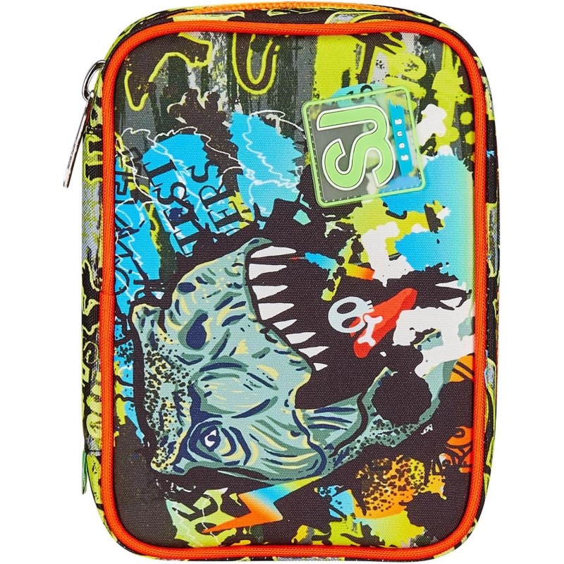 Sj Gang Astuccio Scuola Speed Pad, Verde, Nero, Rexme, Portapenne Mono Scomparto Con Plance Amovibili E Penne, Matite, Colori