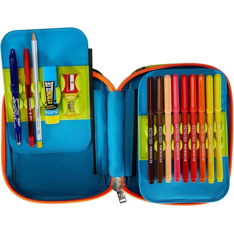 Sj Gang Astuccio Scuola Speed Pad, Verde, Nero, Rexme, Portapenne Mono Scomparto Con Plance Amovibili E Penne, Matite, Colori