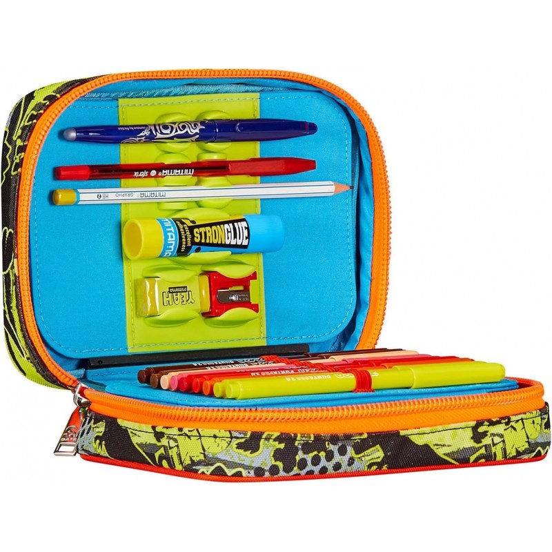 Sj Gang Astuccio Scuola Speed Pad, Verde, Nero, Rexme, Portapenne Mono Scomparto Con Plance Amovibili E Penne, Matite, Colori