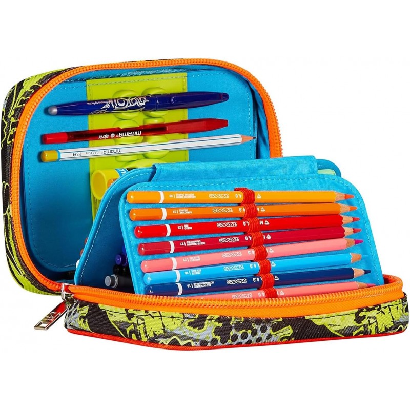 Sj Gang Astuccio Scuola Speed Pad, Verde, Nero, Rexme, Portapenne Mono Scomparto Con Plance Amovibili E Penne, Matite, Colori