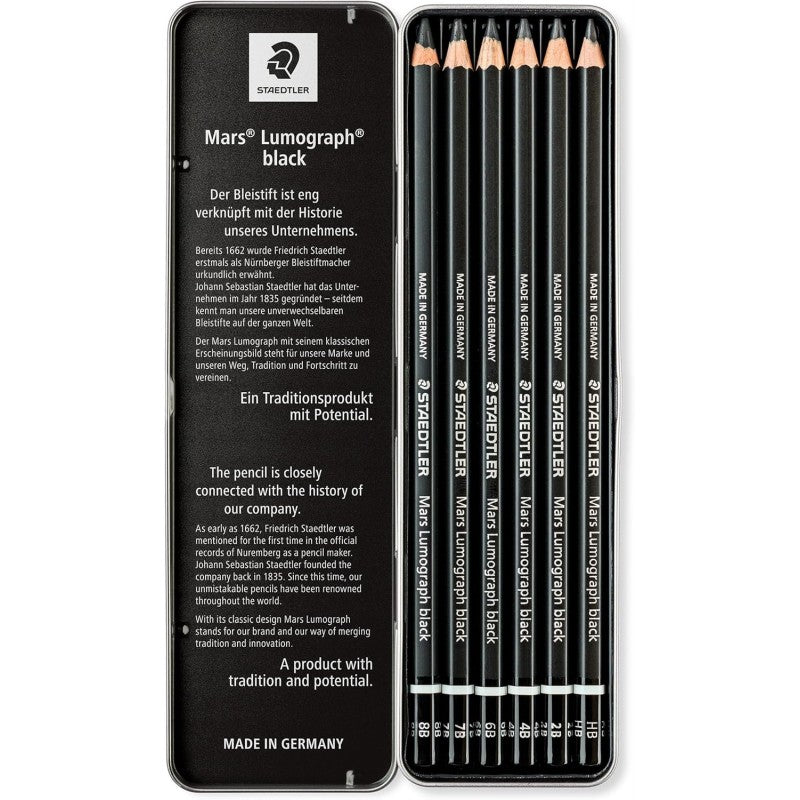 Staedtler - Set Di 6 Matite Mars Lumograph Black, Astuccio In Metallo