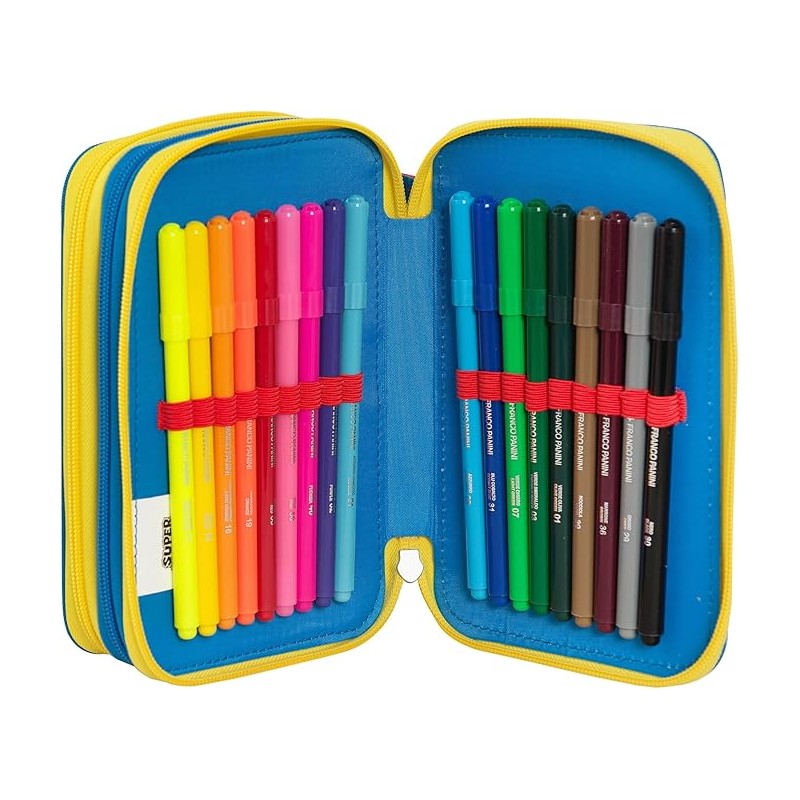 Super Mario - Astuccio Scuola 3 Scomparti Con Set Cancelleria, 20x13hx7 Cm