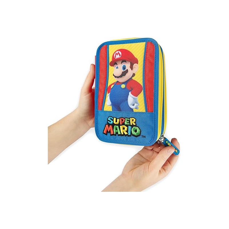 Super Mario - Astuccio Scuola 3 Scomparti Con Set Cancelleria, 20x13hx7 Cm