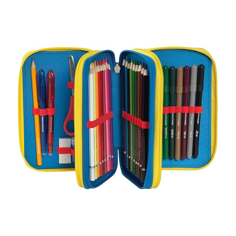 Super Mario - Astuccio Scuola 3 Scomparti Con Set Cancelleria, 20x13hx7 Cm