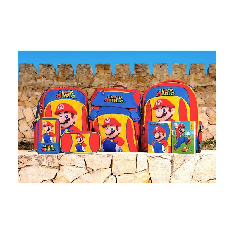 Super Mario - Astuccio Scuola 3 Scomparti Con Set Cancelleria, 20x13hx7 Cm