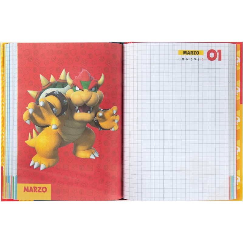 Super Mario - Diario Scuola 2024-2025 Ufficiale Super Mario, Diario 12 Mesi, 13 X 17,8h Cm, Giallo