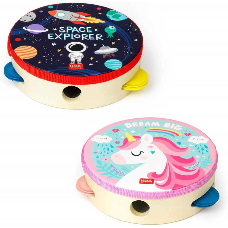 Tamburello, Per Bambini, Con 4 Sonagli, Tema Space - Legami