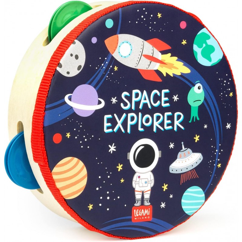Tamburello, Per Bambini, Con 4 Sonagli, Tema Space - Legami