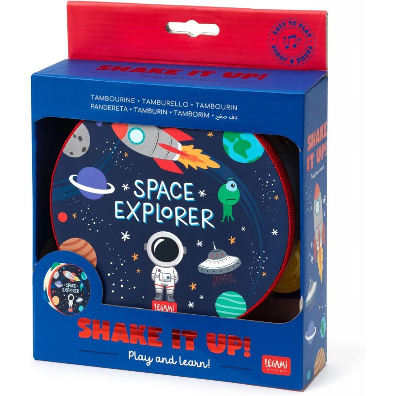 Tamburello, Per Bambini, Con 4 Sonagli, Tema Space - Legami