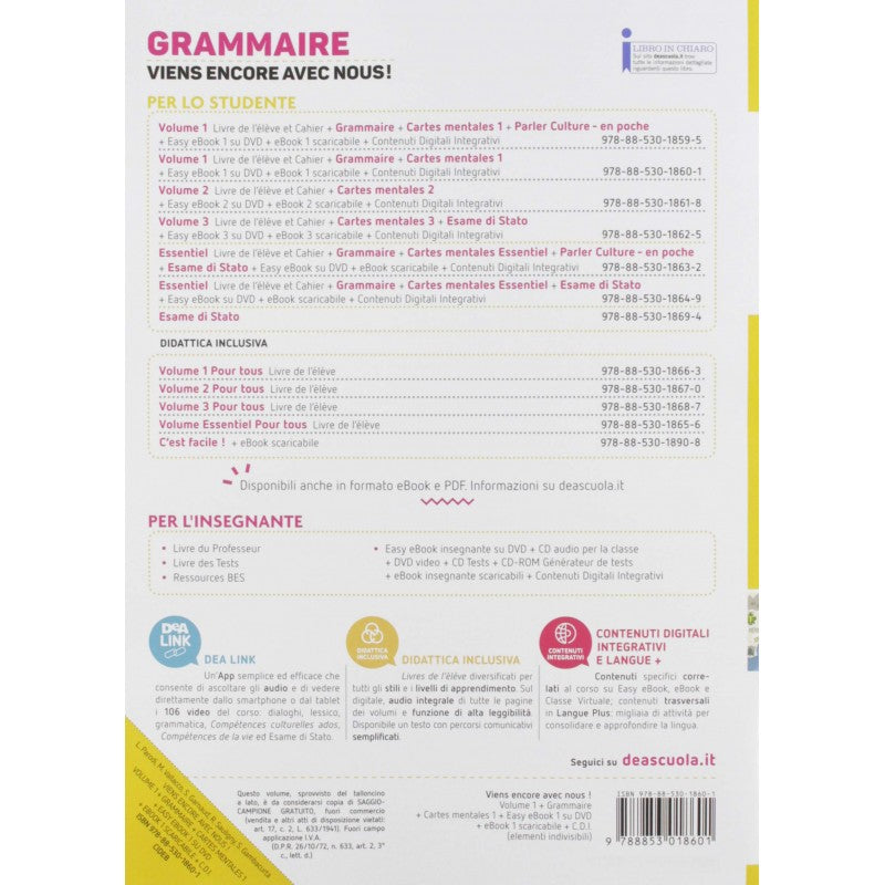 Viens Encore Avec Nous! (vol. 1) Livre Élève Et Cahier D'exercices. Con 2 Libri: Cartes Mentales-grammaire. Con Dvd-rom
